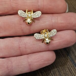 NEW Gold-Tone Stainless Steel Crystal Bee Stud Earrings